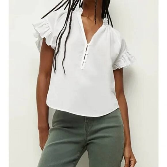 Veronica Beard Women's Milly Shirt Ruffle Short Sleeve Size M $228 - Picture 3 of 8